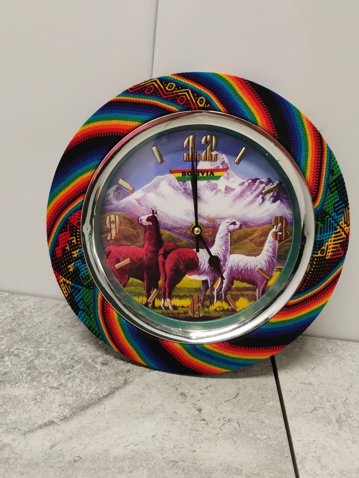 Bolivia Rainbow Lama Country/Mountain Side Clock