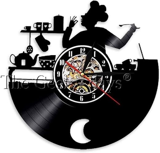 Bon Appetit Kitchen Chef Wall Clock Cook Vinyl Record LP Clock Kitchen Vintage Wall Decor Housewarming Gift for Gastronome Without LED