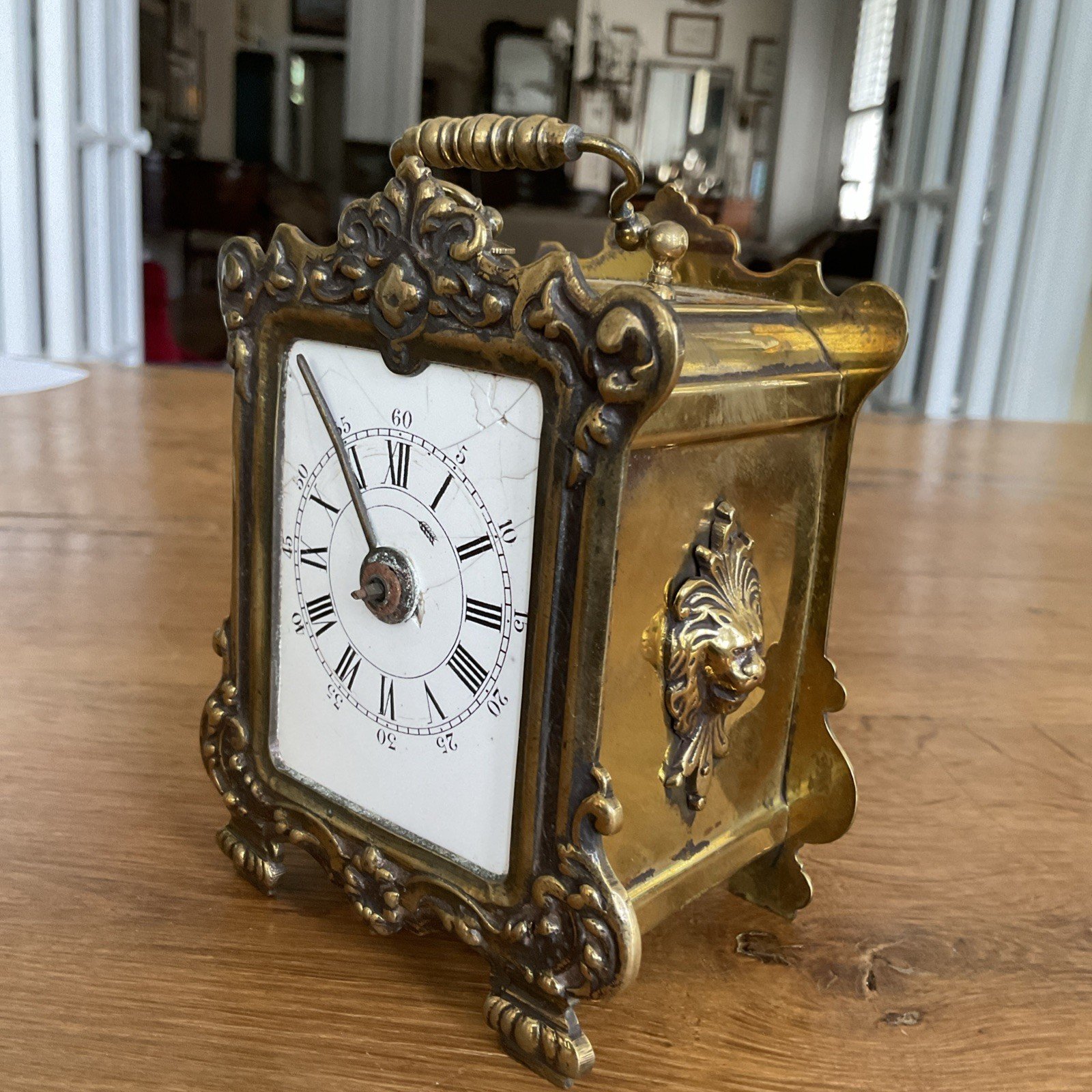 Brevete Alarm Clock French style Antique Brass Lion Heads On Sides