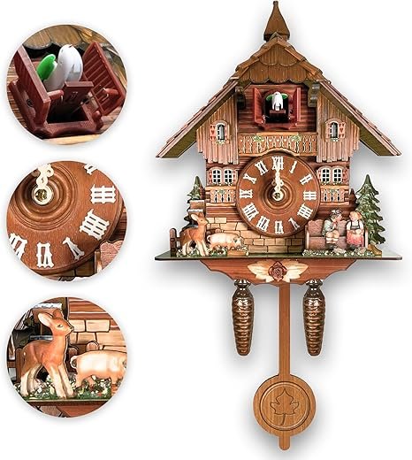 Brown Handcrafted Cuckoo Wall Clock with Silent Movement, with Pendulum and Chiming Function, Classic Vintage Wooden Design, 18.11 x 9.84 x 3.94 inches, Newly Wood Decorative Wall Clock