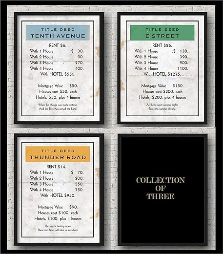 BRUCE SPRINGSTEEN Inspired Set Of 3 Poster Prints | Monopoly Themed | Retro Vintage | Thunder Road