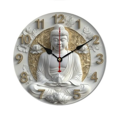 Buddha-Themed Wooden Wall Clock, Silent Non-Ticking, Round Shape, Easy to Read, Farmhouse Style, Home Decor, Kitchen, Bedroom, Office