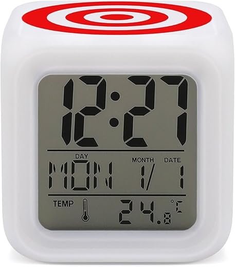 Bullseye Target Bulls Eye Red White Digital Alarm Clock with Pattern 7 Colors Changing LED Light Night Light for Bedroom Desk Decoration