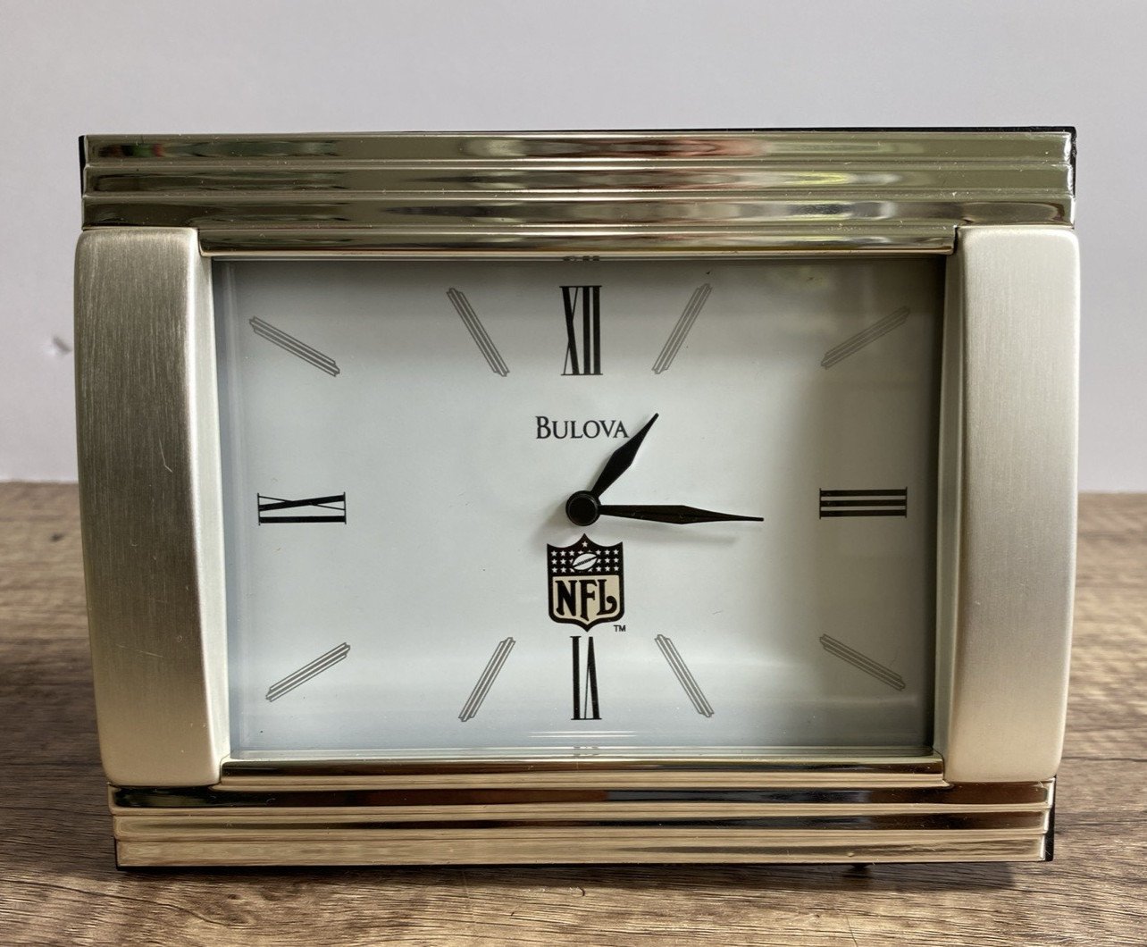 Bulova NFL Alarm Table Clock Picture Frame 6" X 5" Inch Silver WORKS GREAT