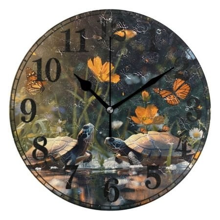 Butterfly Turtle with Sunset 10 Silent Wall Clock Non-Ticking Battery Clocks