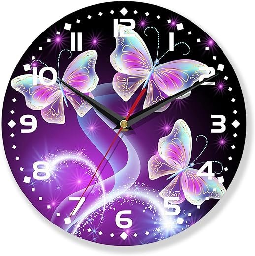 Butterfly Wall Clock for Bathroom,Flying Butterfly Glowing in Dark Wall Clocks Silent Non-Ticking Battery Operated Clock 10 Inch,Wall Clocks Decorative for Living Room,Kitchen,Office