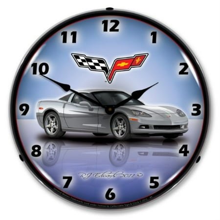 C6 Corvette Blade Silver Backlit LED Clock