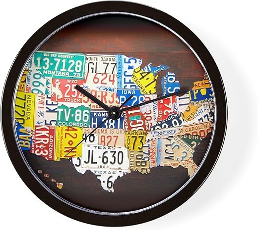 CafePress United States License Plate Map 10 Wall Clock for Livingroom, Kitchen, or Office