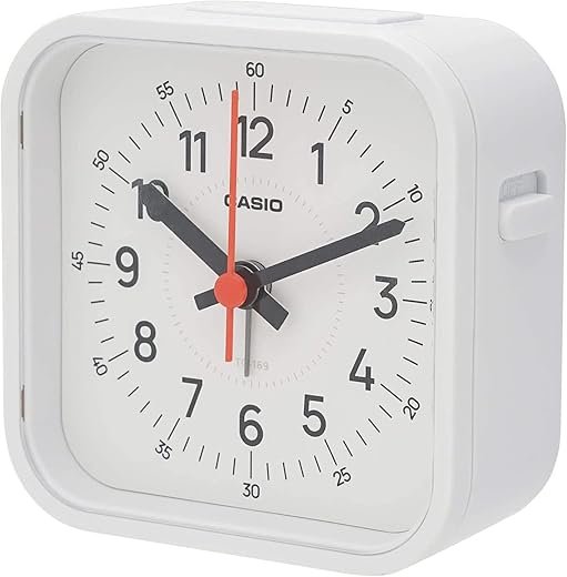 Casio TQ-169-7JF Alarm Clock, White, Analog, Small, Mini Light, Snooze Light
