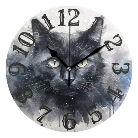 Cat Head Black 10 inch Wall Clocks Non Ticking Easy to Read Battery Decorative for Home Bathroom Kitchen Bedroom Living Room
