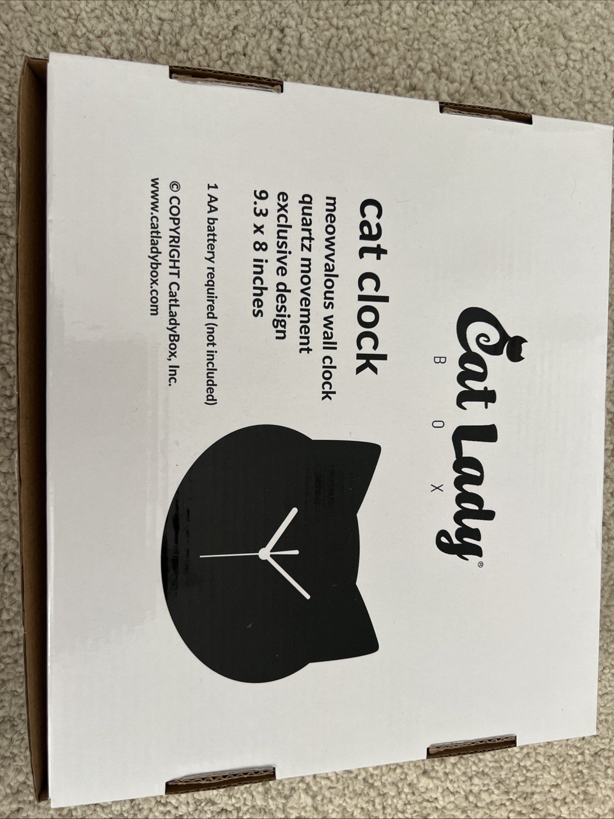 Cat Lady Box Cat Wall Clock – Black Cat Shape – Quartz – 9.3” x 8” – New