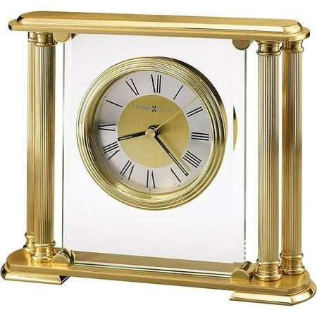 Challis Table Clock II 549-649 – Brushed Solid Brass Finish, Glass Crystal, Polished Edges, Brass Feet & Felt Bottom, Antique Home Décor, Quartz Movement
