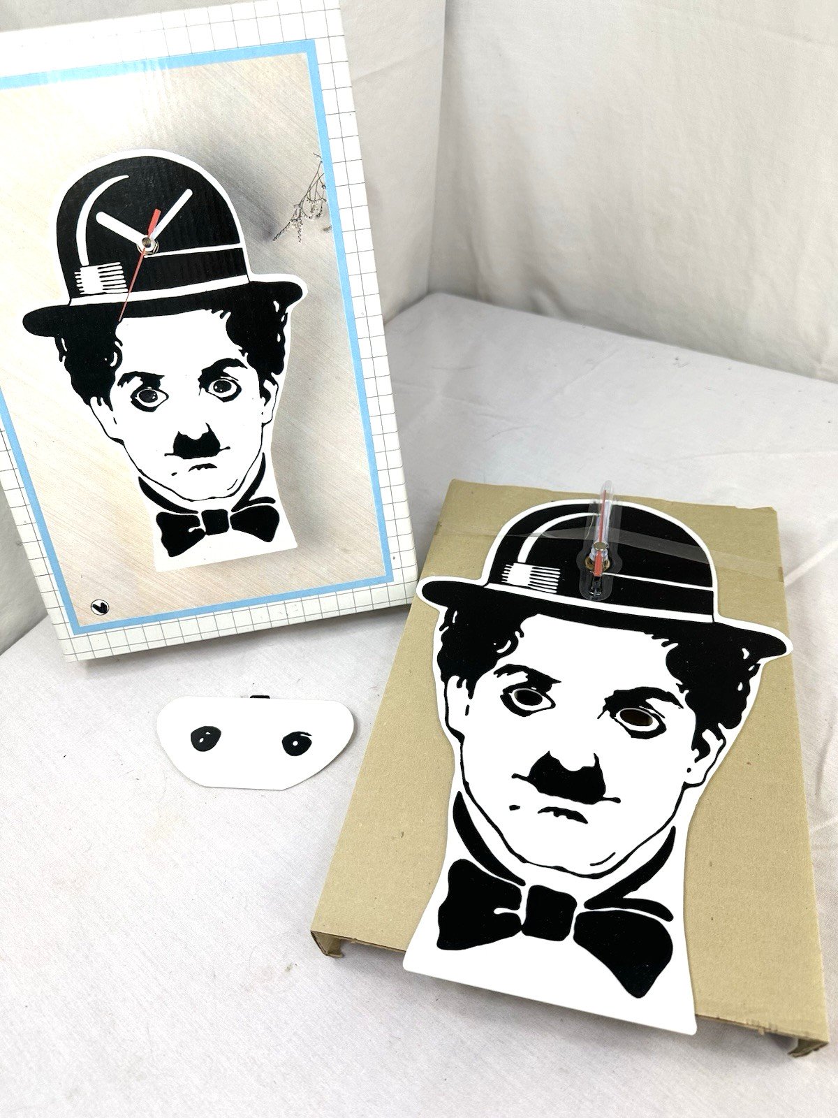 Charlie Chaplin Wall Clock Pendulum Moving Eyes Plastic NIB NEW 11.5" x 7.75" FS
