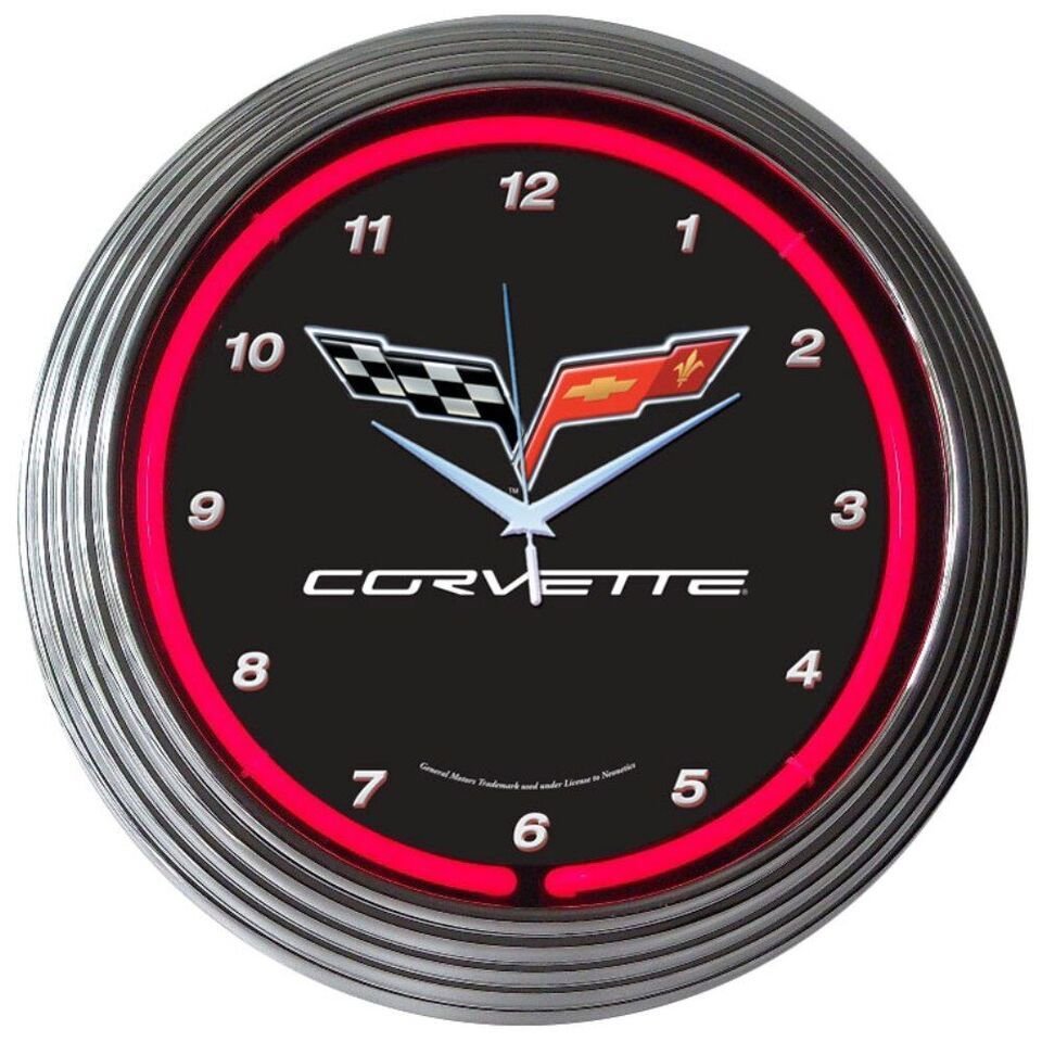 Chevrolet Corvette C6 Logo Red Neon Hanging Wall Clock 15" Diameter 8CORV6