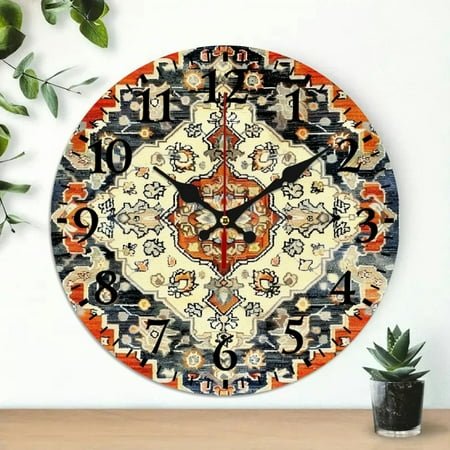 Chilfamy 1pc Medallion Theme Wooden Wall Clock 10 Inch Round for Home Decor in Living Rooms, Kitchens, Dorms, and as Everyday Gifts 10x10in