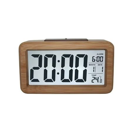 CHY 2025 Wooden Digital Alarm Clock Smart Sensor Night Light with Snooze Date Temperature 12/24Hr Switchable Solid Wood/Bamboo Shell