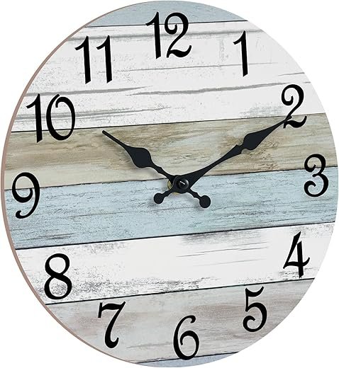 CHYLIN Wall Clock - 18 Inch Silent Non Ticking Wall Clocks Battery Operated, Wooden Rustic Farmhouse Larger Clock Decorative for Living Room, Kitchen (Blue)