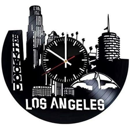 City of Los Angeles Vintage Black Vinyl Record Wall Clock Wall Art 3D Modern Design Office Bar Room Home Decor Gift