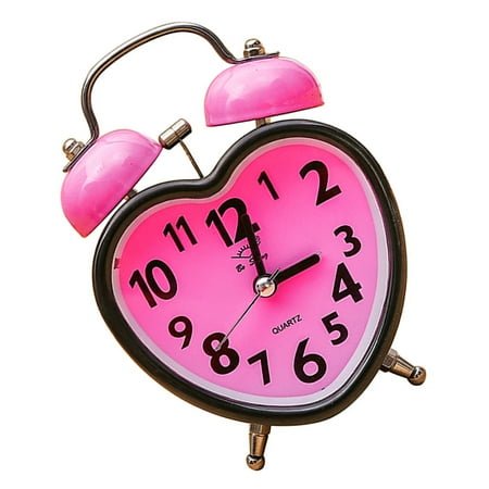 Clispeed Pink Heart Shaped Alarm Clock with Nightlight Silent No Ticking PVC Material for Timekeeping 6.5 x