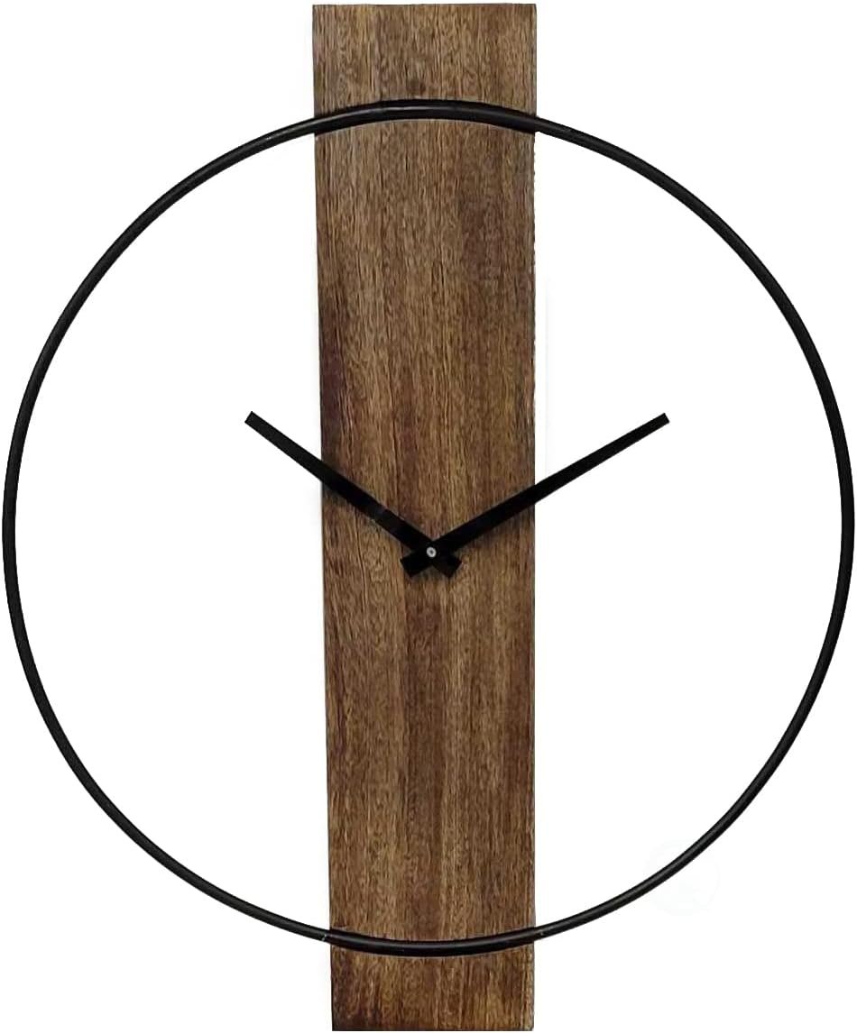 Clockswise Decorative Extra Large Modern Brown Wall Clock with Black Metal Frame on Rectangular Wood Board, Battery Operated Silent. 20'' D?a, for Dining Living Kitchen Bedroom Office Restaurant bar