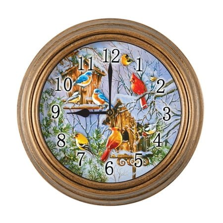 Collections Etc Beautiful Winter Songbirds Scene Wall Clock