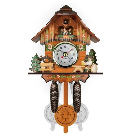 CondFun Cuckoo Clock Antique Wooden Cuckoo Birdhouse Wall Clock Home Decor Hanging Cuckoo Clock Auto Swing Bell Pendulum Home Decor