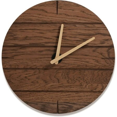 CONSDAN Vintage Oak Solid Wood Wall Clock, 12, Walnut Color Round