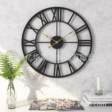 Cross-Border Household Retro Living Room Iron Wall Clock Nordic Decoration Clock Hot Sale Roman Mute Clock Factory Wholesale