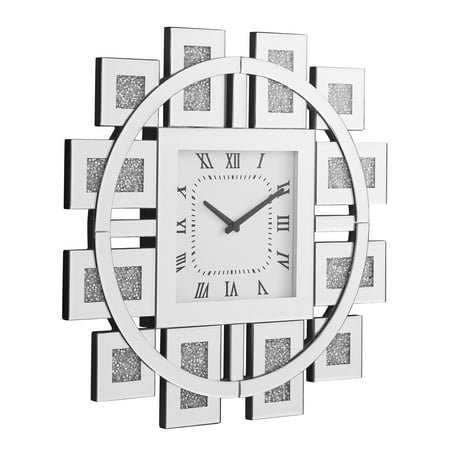 CrushedWall Clock,SparkleBlingGlass Wall Clock, Modern Decorative Mirrored Clock For Home Living Room