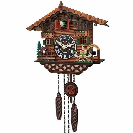 Cuckoo Clock Vintage Large Wooden Wall Clock Handcrafted Cuckoo Clock Traditional Chalet Forest House Clock Handcrafted Wooden Wall,9.50x4x17.72 inches Inch Brown