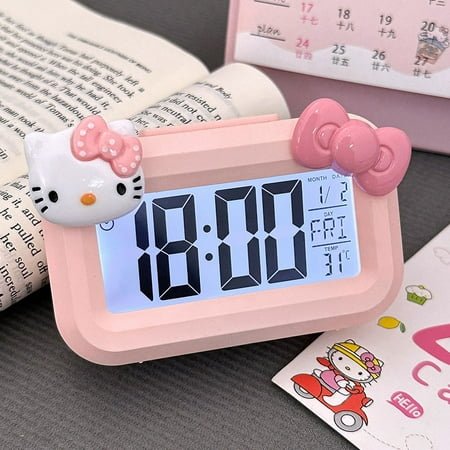 Cute Hello Kitty Alarm Clock Anime Sanrio Noctilucent Alarms Clocks Cartoon Kawaii Dormitory Clocks Desktop Decoration