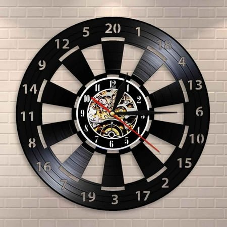 Darts Game Dart Board Wall Clock Mancave Game Room Bar Pub Wall Decor Arrow Target Aim Game Bullseyes Vinyl Record Wall Clock