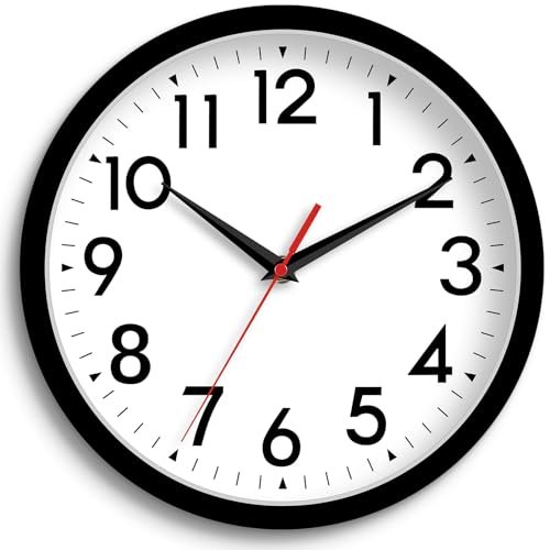 DAXSMY Wall Clock Small Analog 8 Inch Silent Non Ticking Battery Operated Modern Simple Decorative for Kitchen Office Bedroom Bathroom Living Room(Black)