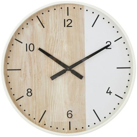 DecMode 24 Brown Wooden Two-Toned Wall Clock with White Accents