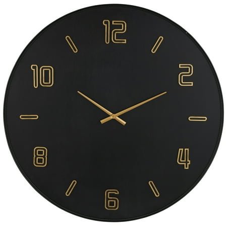 DecMode 47 Black Wood Large Wall Clock with Gold Hands and Numbers