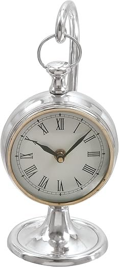Deco 79 Aluminum Metal Decorative Clock Pendulum Mantel Clock, Tabletop Clock 5 x 5 x 11, Silver