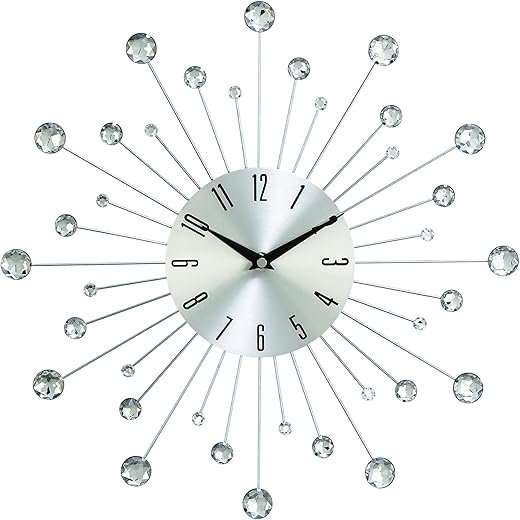 Deco 79 Metal Starburst Decorative Wall Clock With Crystal Accents for Home and Room, 15 x 2 x 15, Silver
