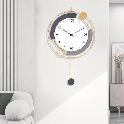 Decorative Silent Quartz Wall Clock with Pendulum, Battery Operated, Large 13x21 inch for Living Room, Kitchen, Home, Bathroom, Bedroom Wall Decor