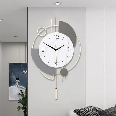 Decorative Silent Quartz Wall Clock with Pendulum, Large for Living Room, Kitchen, Bathroom, Bedroom - 13x21.65in