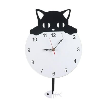 deevoka Cat Pendulum Wall Clock Acrylic Cute Silent for Kids Room Living Room Office