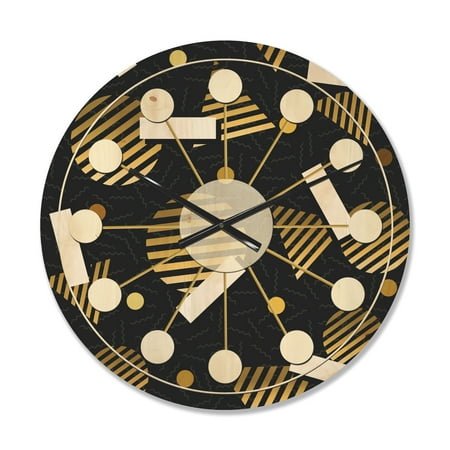 Designart 'Gold Circular Retro Pattern' Mid-Century Modern Wood Wall Clock