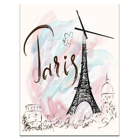 Designart 'Illustration with Paris Eiffel Tower' Modern Wall Clock