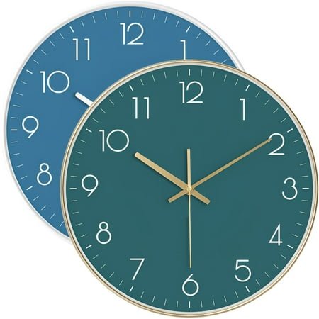 DESIGNICE 2Pcs Wall Clock,Brushed Metal Coating Modern Wall Clock,Advanced Core Chip Bathroom Clock,Combination Style1,16In