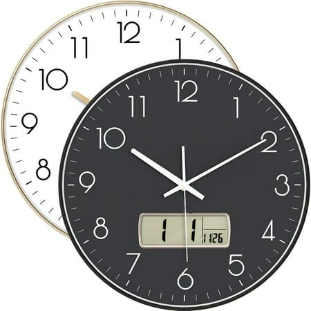 DESIGNICE 2Pcs Wall Clock,Dual Drive System Modern Wall Clock,Premium Glass Protection Bathroom Clock,Combination Style1,12In