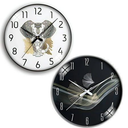 DESIGNICE 2Pcs Wall Clock,Glossy Finish Modern Wall Clock,Elegant Look Bathroom Clock,Combination Style1,12In&14In