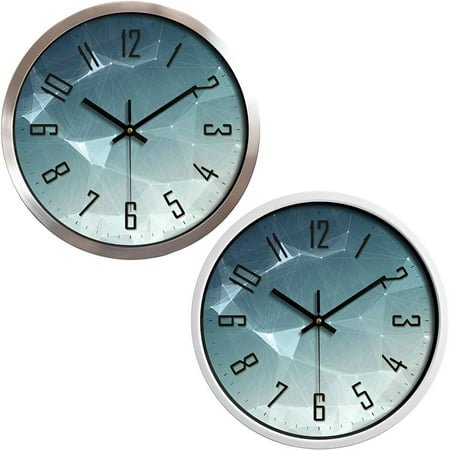 DESIGNICE 2Pcs Wall Clock,Stainless Frame Modern Wall Clock,Long-Lasting Shine Bathroom Clock,Silver&White,12In