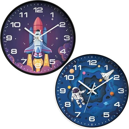 DESIGNICE 2Pcs Wall Clock,Whisper Quiet Modern Wall Clock,Peaceful Space Bathroom Clock,Combination Style1,10In