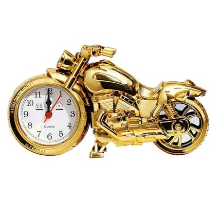DESIGNICE Alarm Clock Battery Powered Alarm Clock for Desktop Creative Motorcycle Shape Analog Clock Decor-Gold