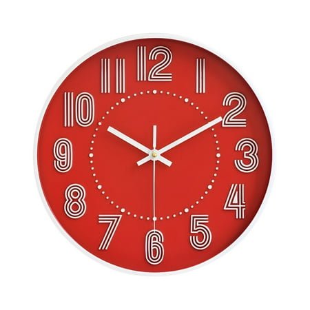 DESIGNICE Wall Clock,Clear Hands Modern Wall Clock,Precise Scale Bathroom Clock,Red,12In