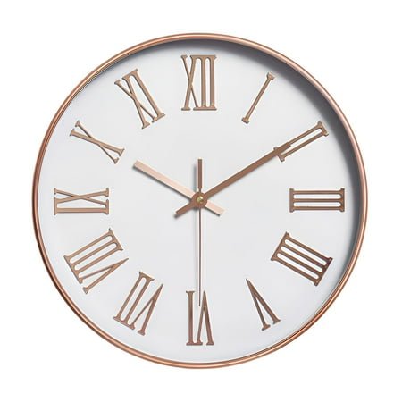 DESIGNICE Wall Clock,Minimalist Style Modern Wall Clock,Elegant Vibe Bathroom Clock,Rose Gold,12In